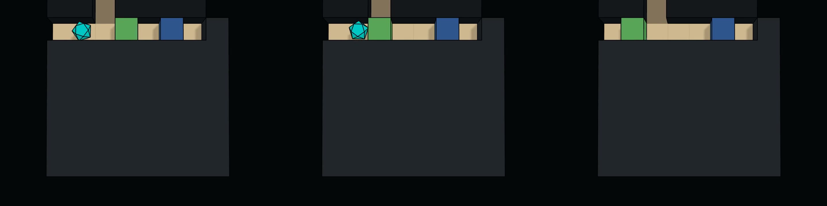 Player between the gem on the left and the block on the right