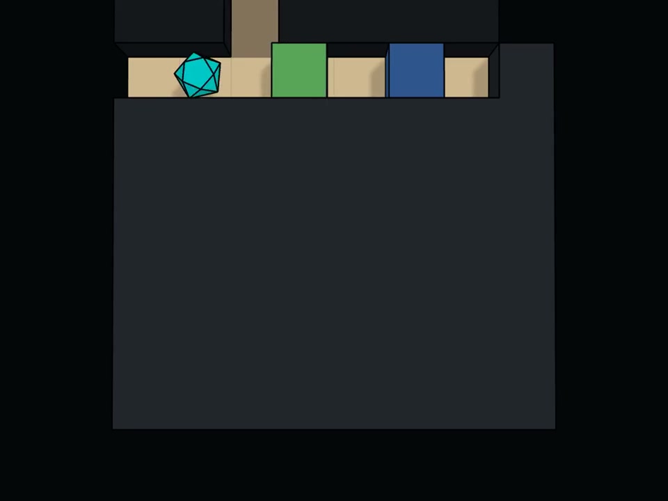 MazeBench player between a cyan gem and blue movable block