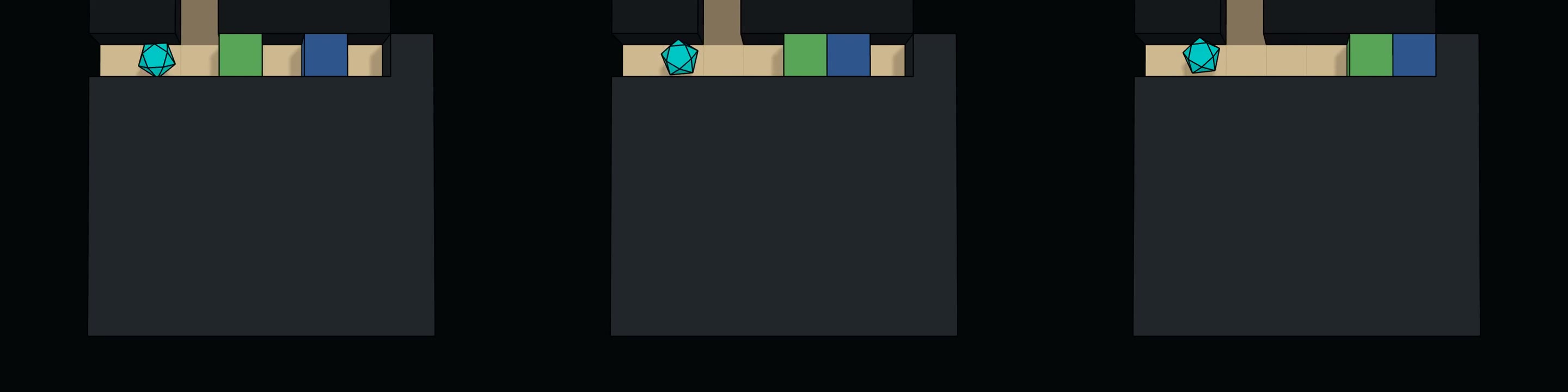 Player between the gem on the left and the block on the right