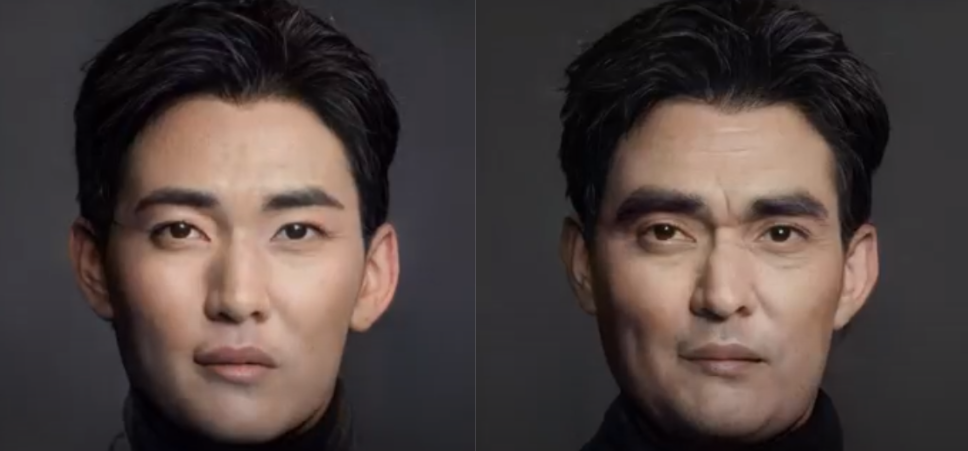 Comparison of our model vs baseline for a mature face