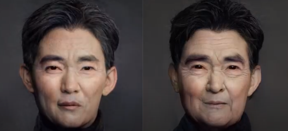 Comparison of our model vs baseline for an elderly face