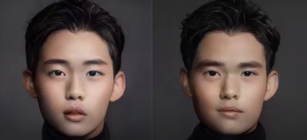 Comparison of our model vs baseline for a young face